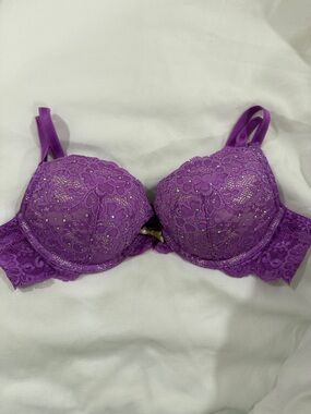 Victoria's Secret Purple Lace Push-Up Bra with Rhinestone Detail